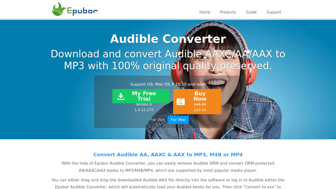 Epubor Audible Converter Landing page