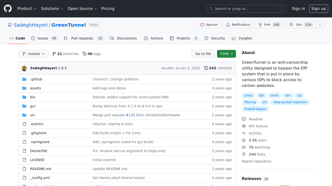 Green Tunnel Landing page