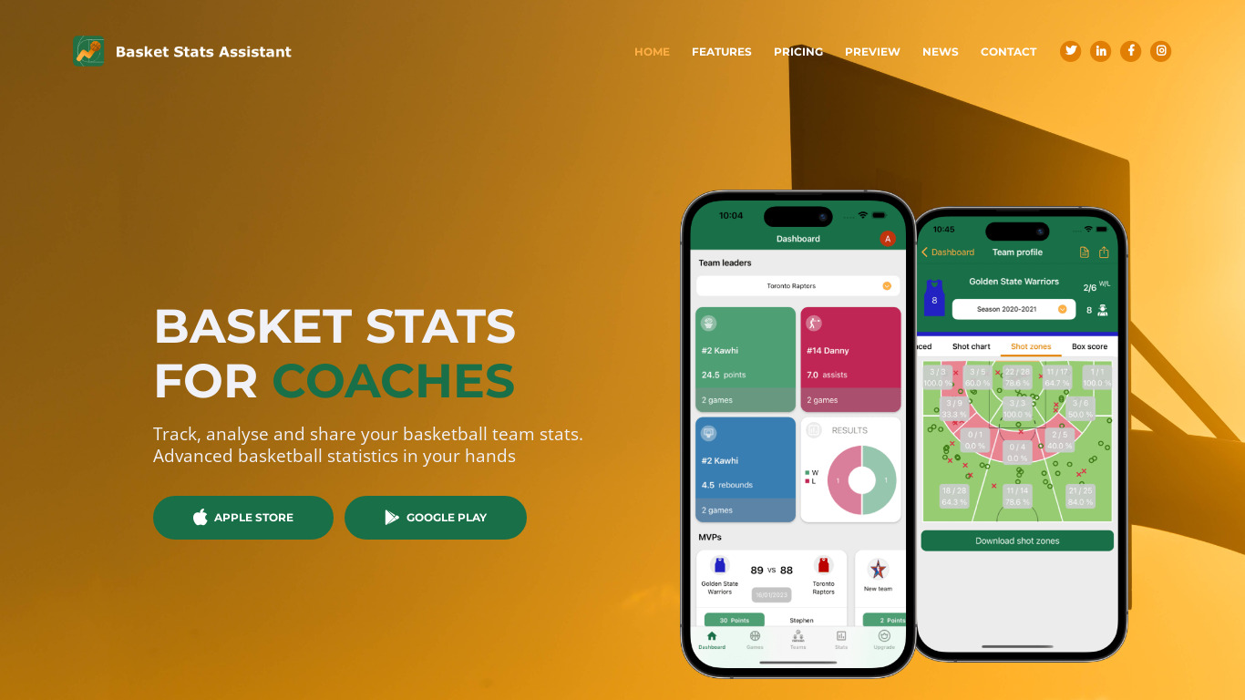 Basketball Stats Assistant Landing page