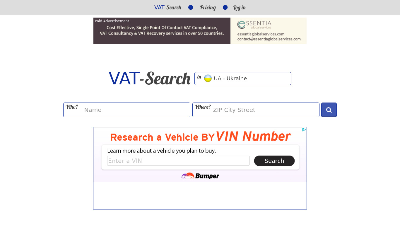 vat-search.eu Landing page