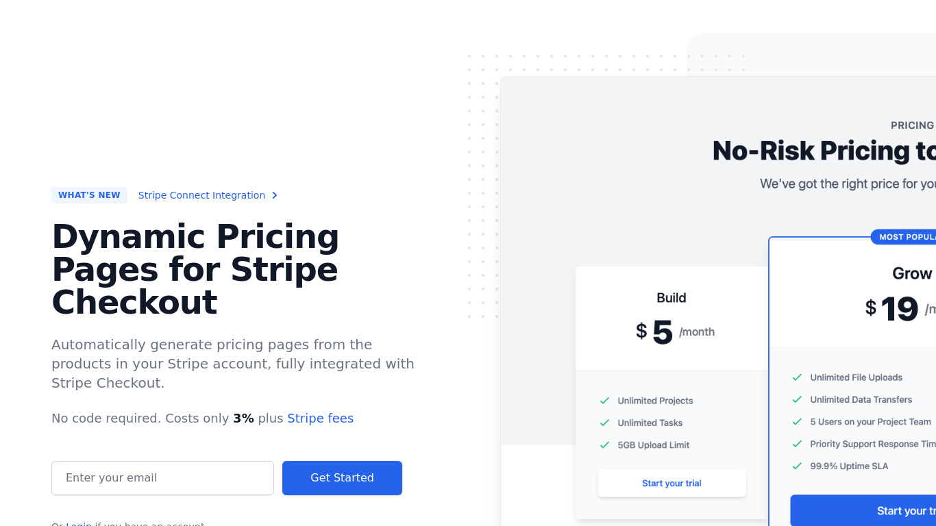 Pricing Page Landing page