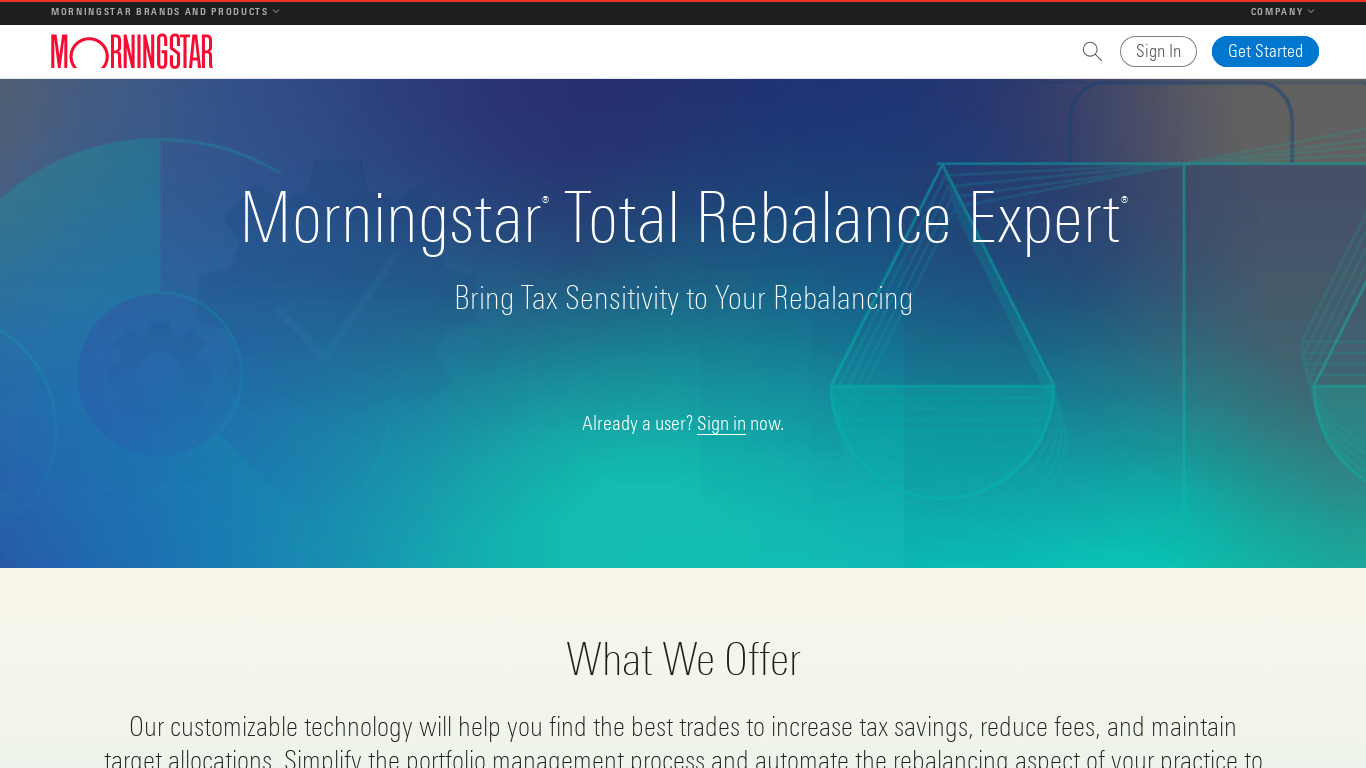 Morningstar Total Rebalance Expert Landing page