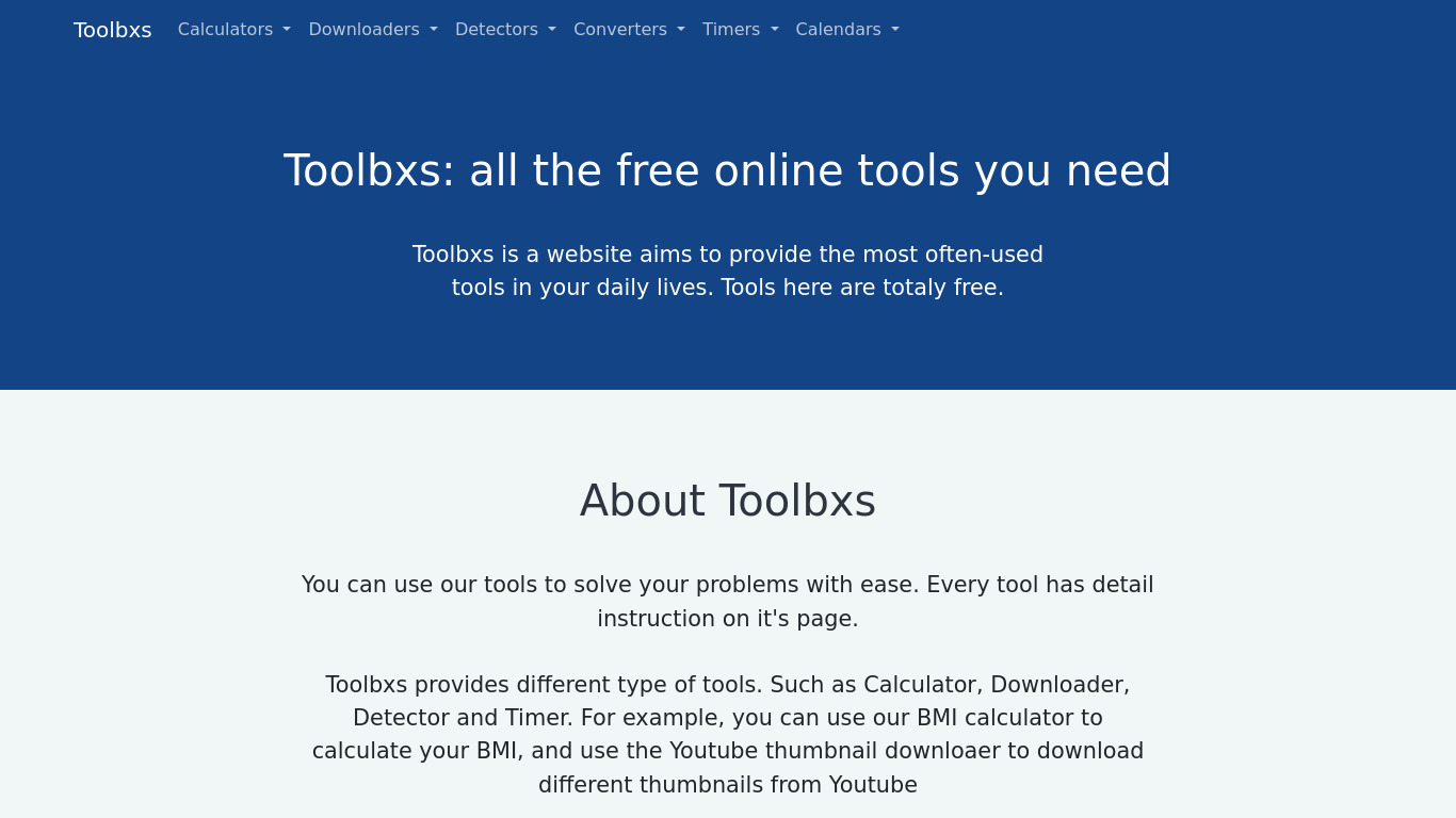 Toolbxs Landing page