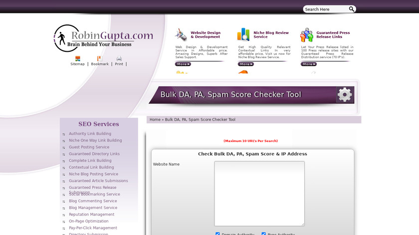 RobinGupta Bulk Domain Authority Checker Landing Page