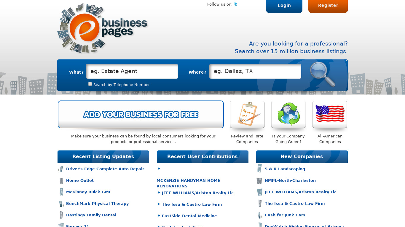 eBusiness Pages Landing page