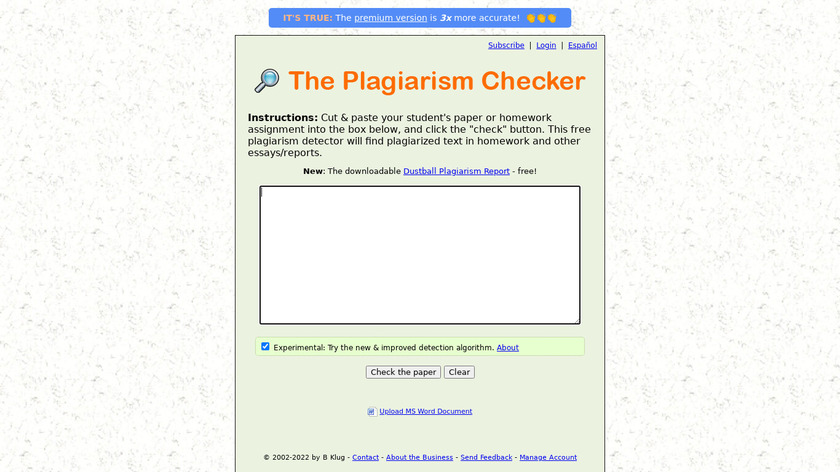 Dustball Plagiarism Checker Landing Page