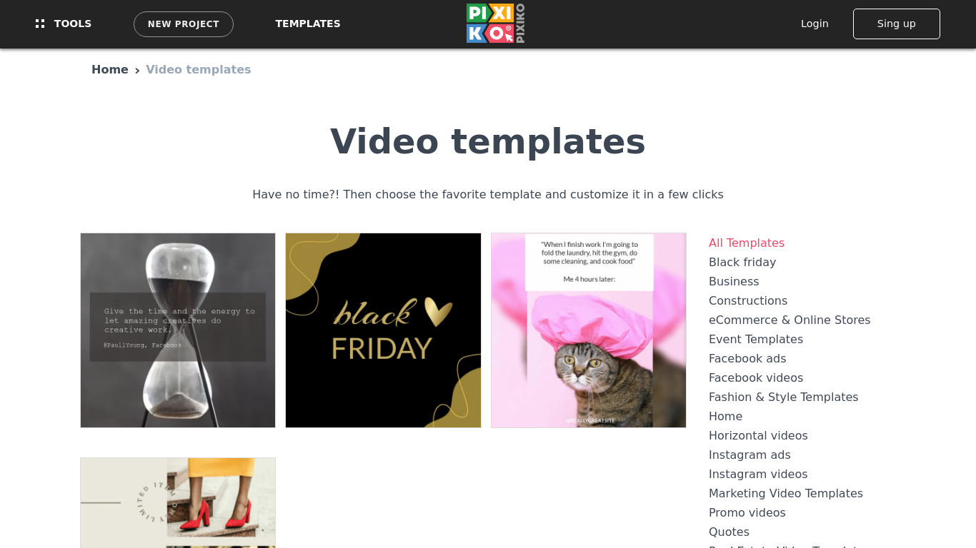 Online Video Templates by Pixiko Landing page