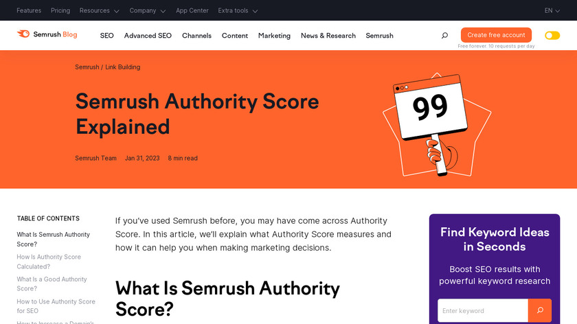 Semrush Authority Score Explained Landing Page