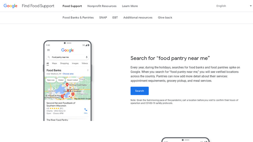 Find Food Support by Google Landing Page