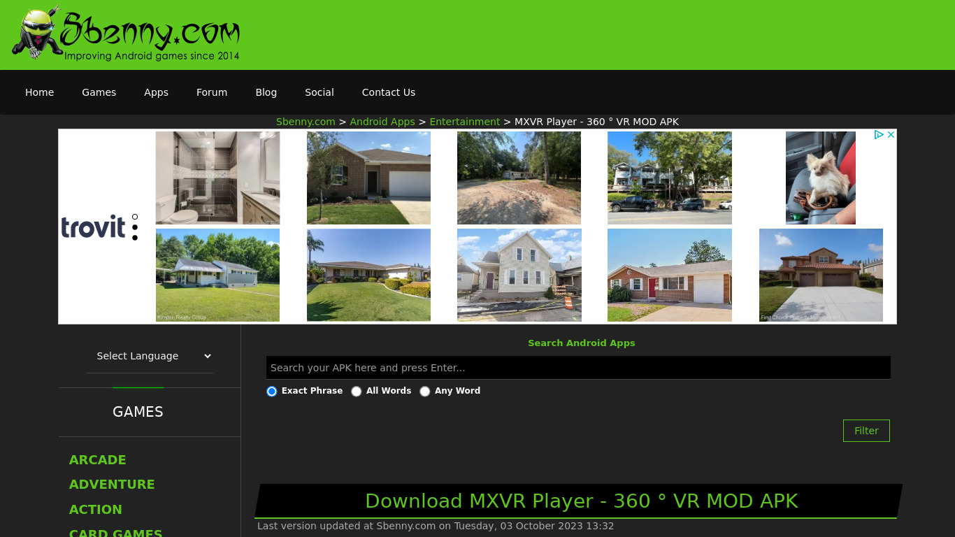 MXVR Player Landing page