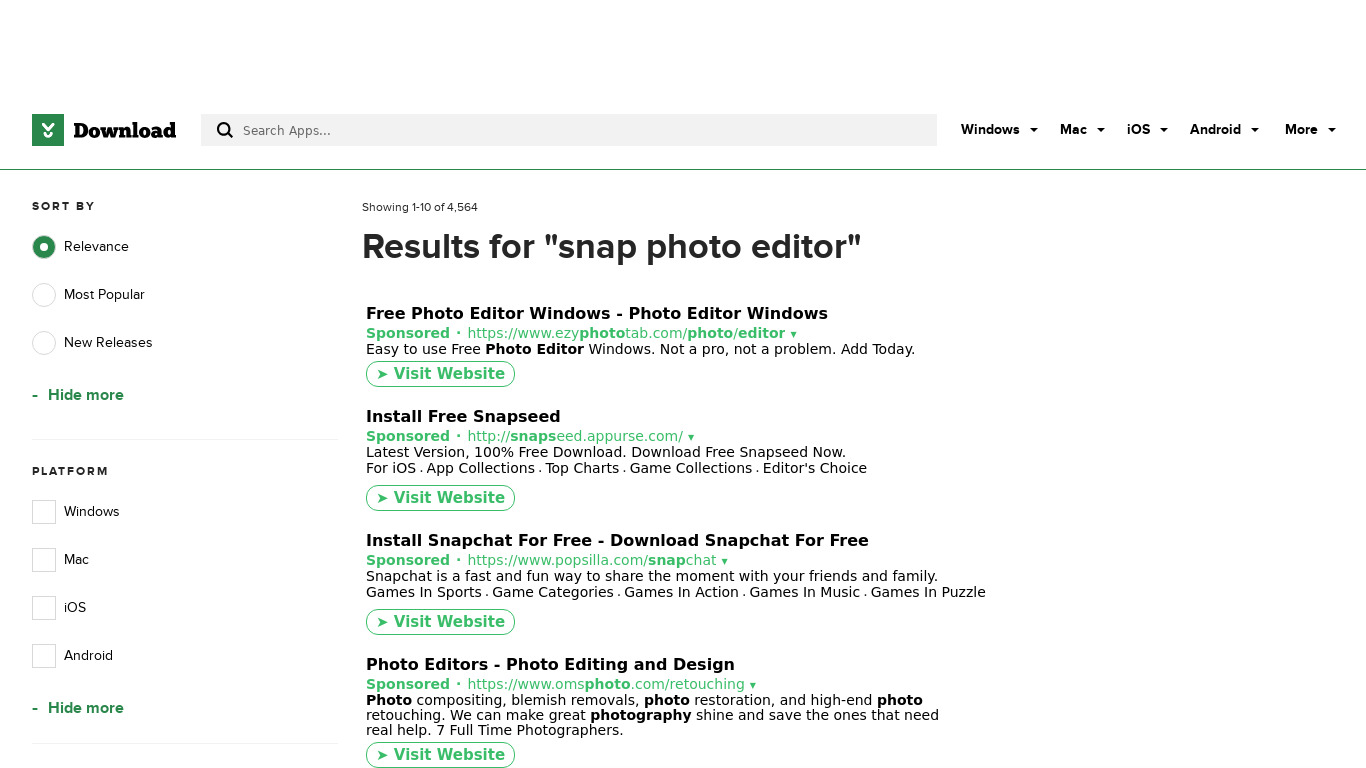 Snap Image Editor Landing page