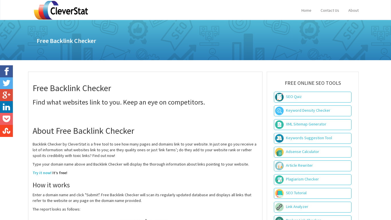 Cleverstat Backlinks Checker Landing page