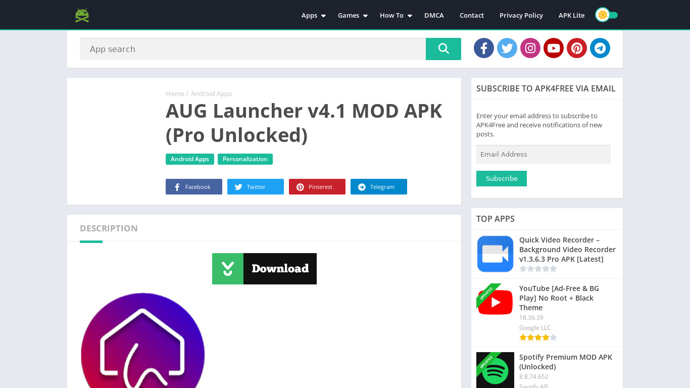 AUG Launcher Landing page
