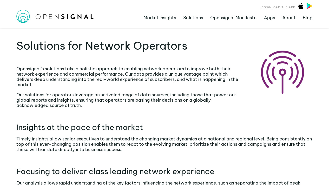 Opensignal Operators Landing page