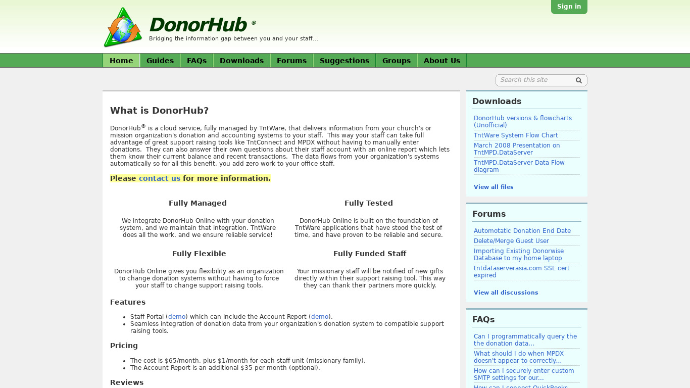 DonorHub Landing page