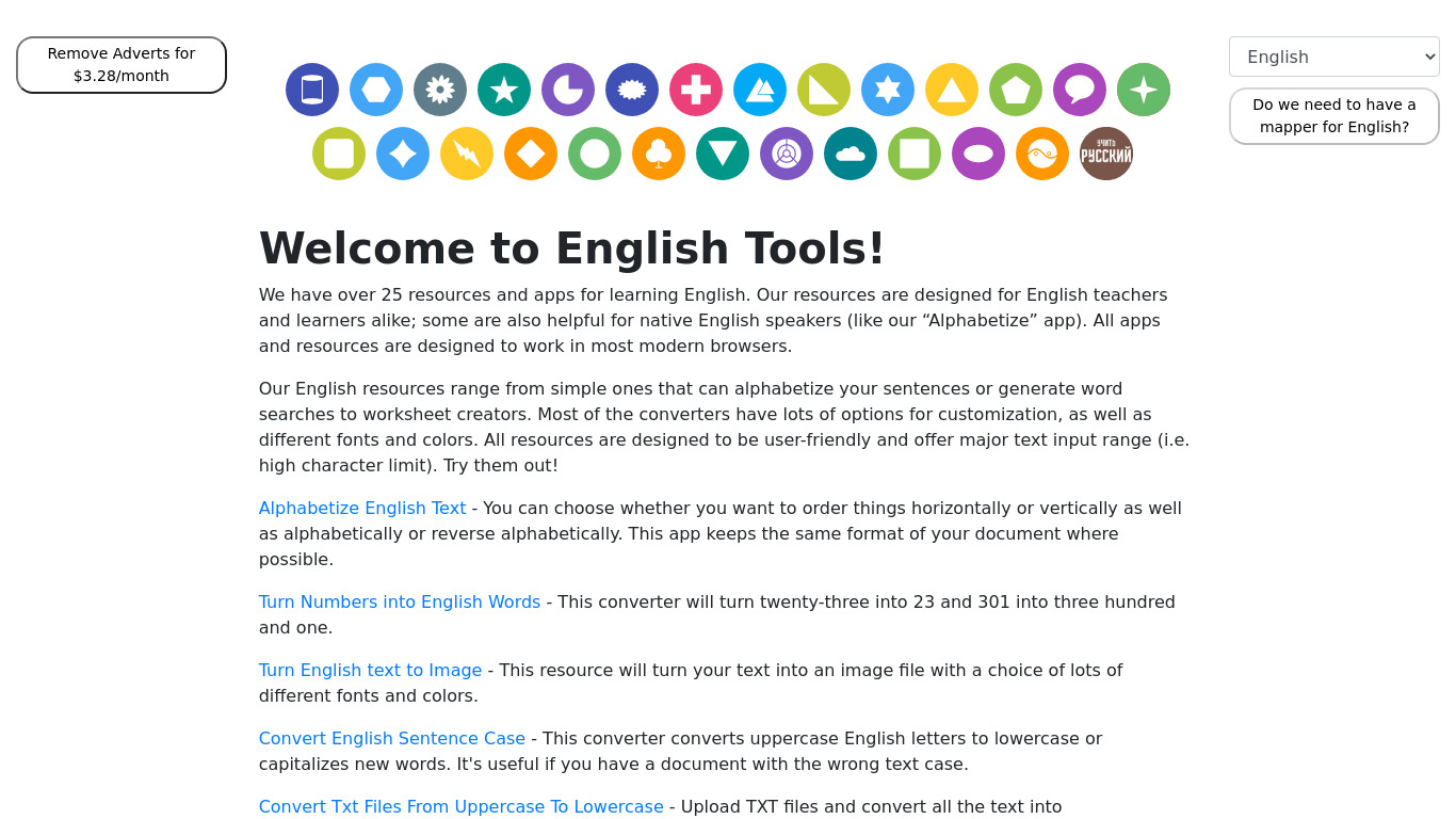 EnglishTools.org Landing page