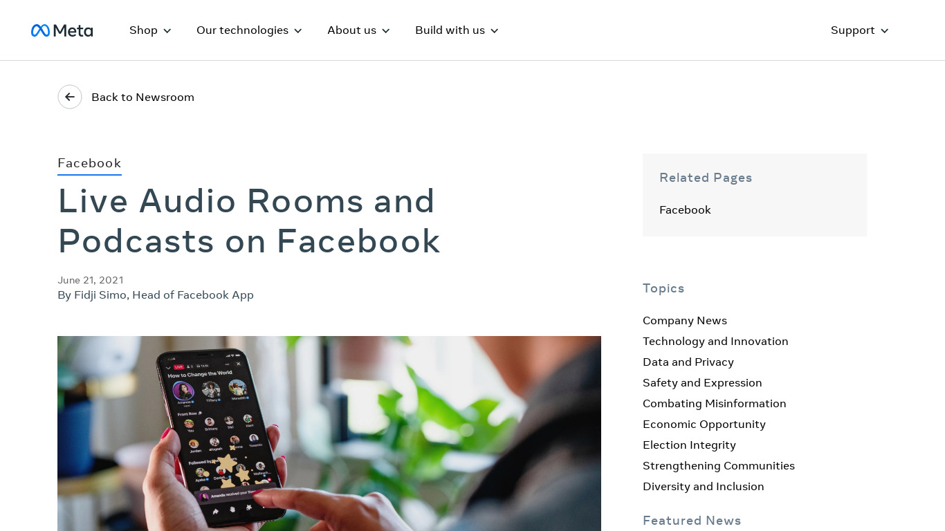 Live Audio Rooms by Facebook Landing page