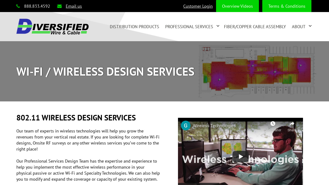 Diversified Wireless Design Landing page