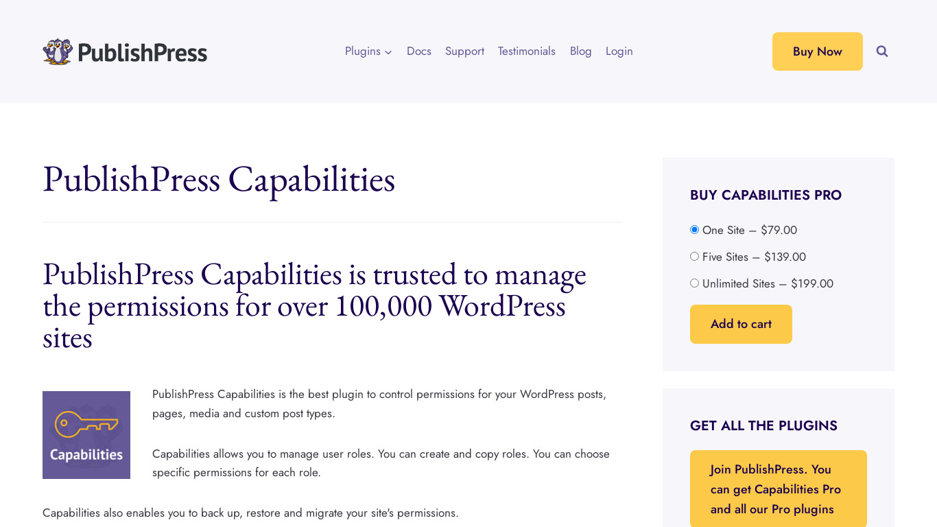 PublishPress Capabilities Landing page