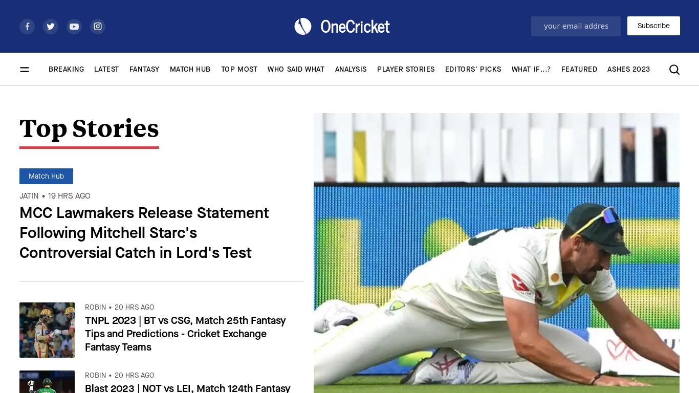 OneCricket Landing page