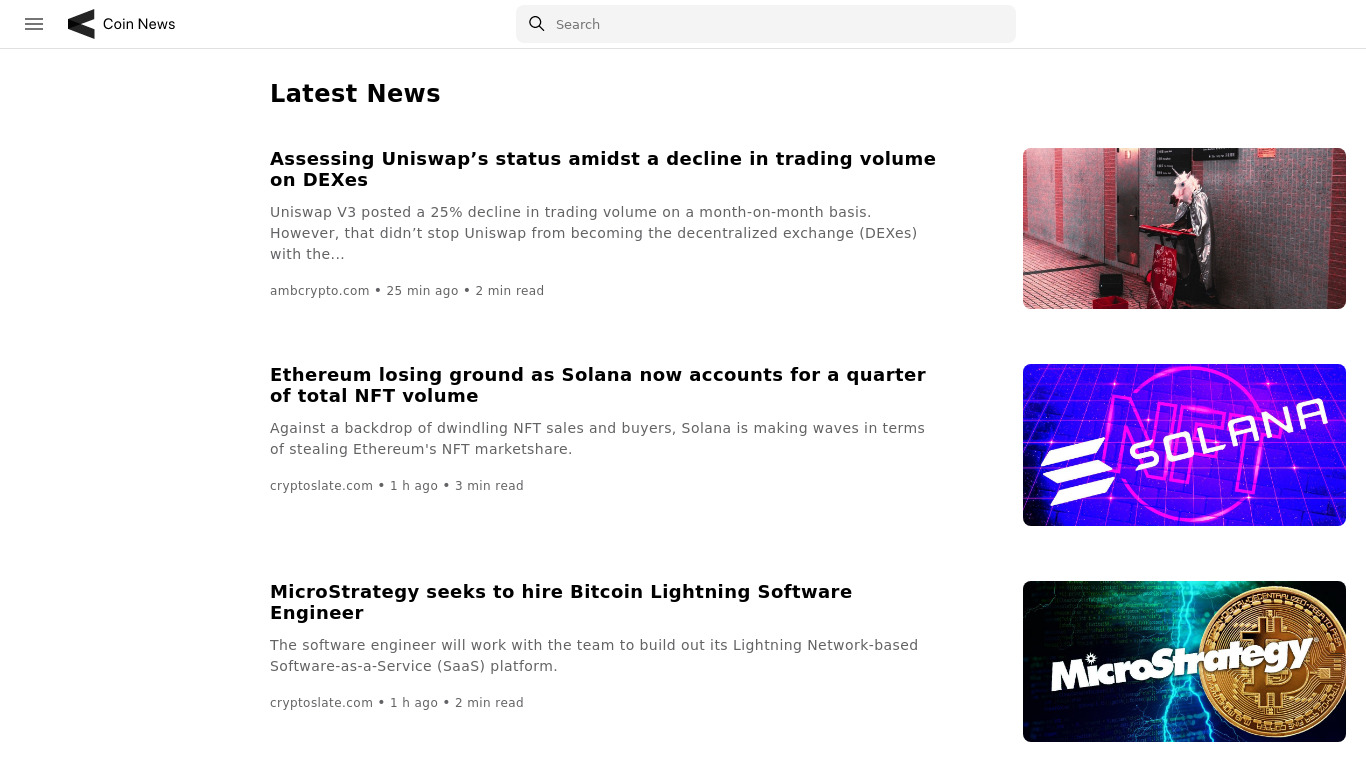 Coin News Landing page