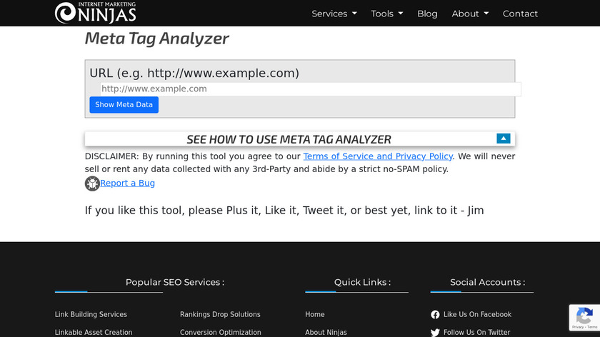 InternetMarketingNinjas Webpage Meta Analyzer Landing Page