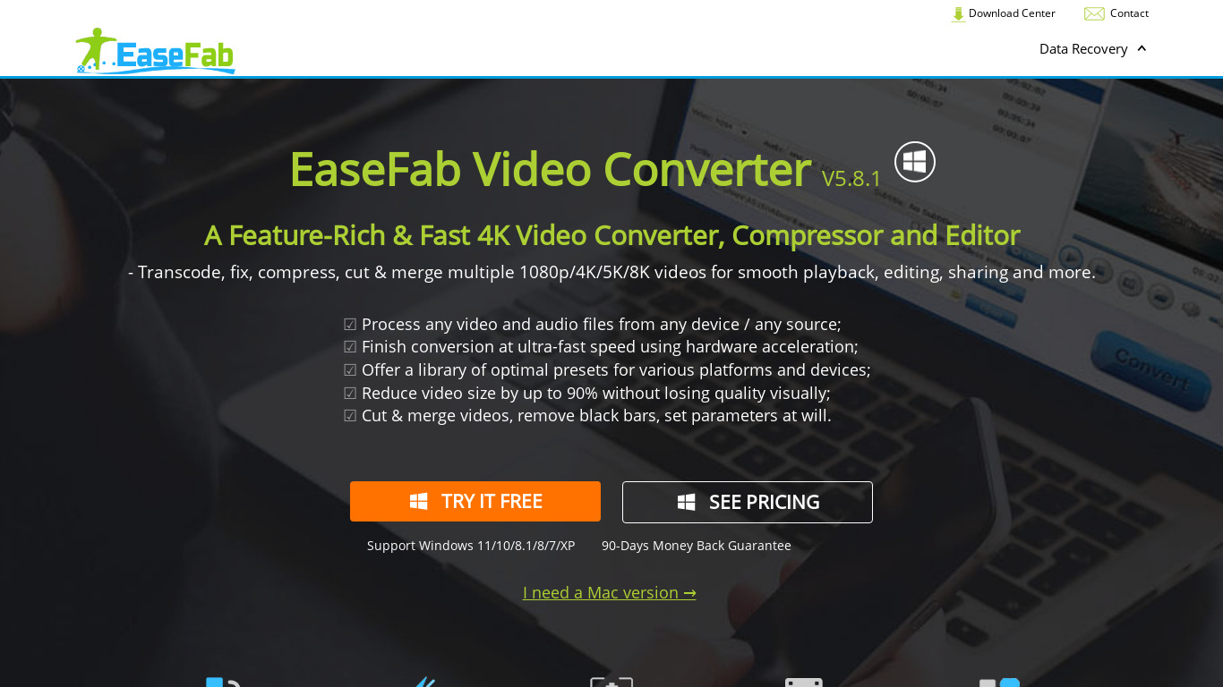 EaseFab Video Converter Landing page