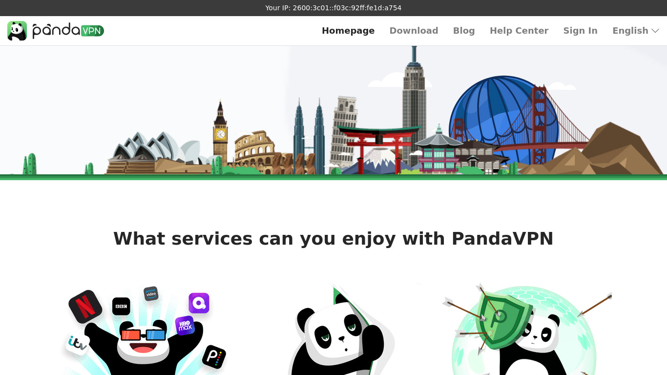 PandaVPN Free Landing page