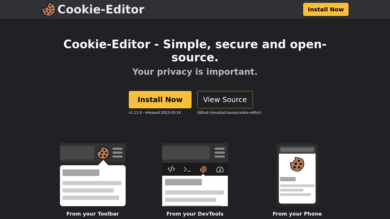 Cookie-Editor Landing page