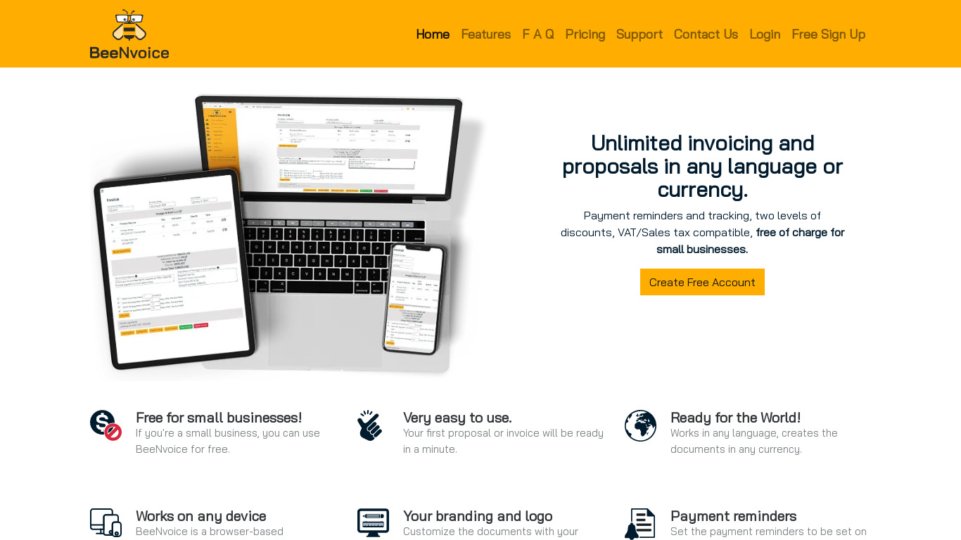 BeeNvoice Landing page