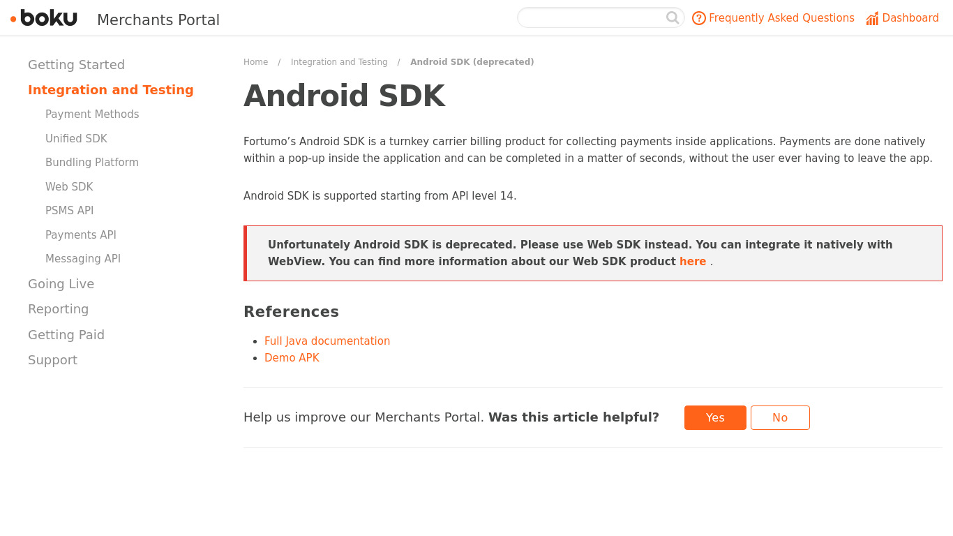 Fortumo Android SDK Landing page