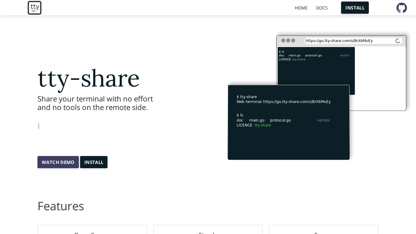 Tty-share Landing page