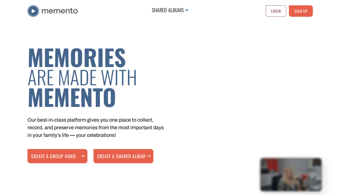 Memento Landing page