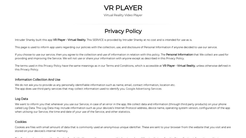 VR Player Landing Page