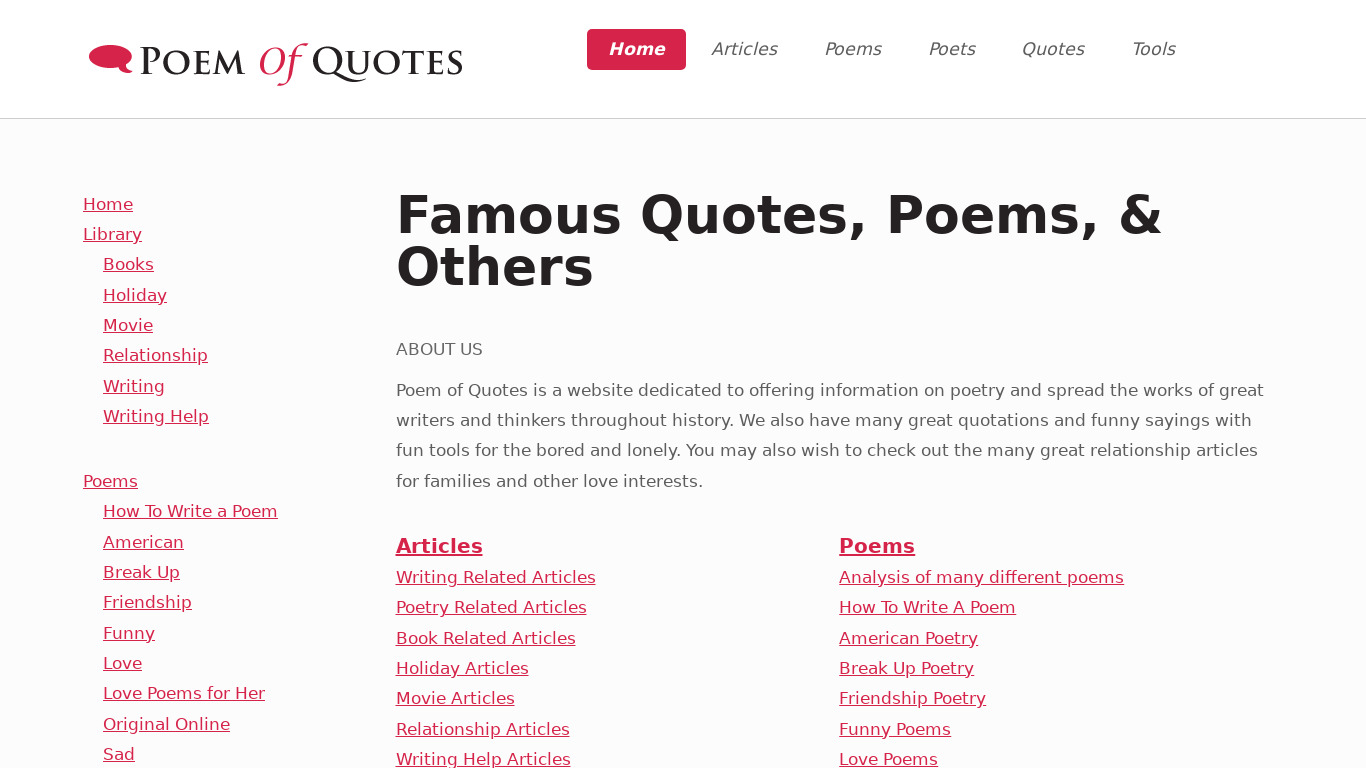 Poem of Quotes Landing page