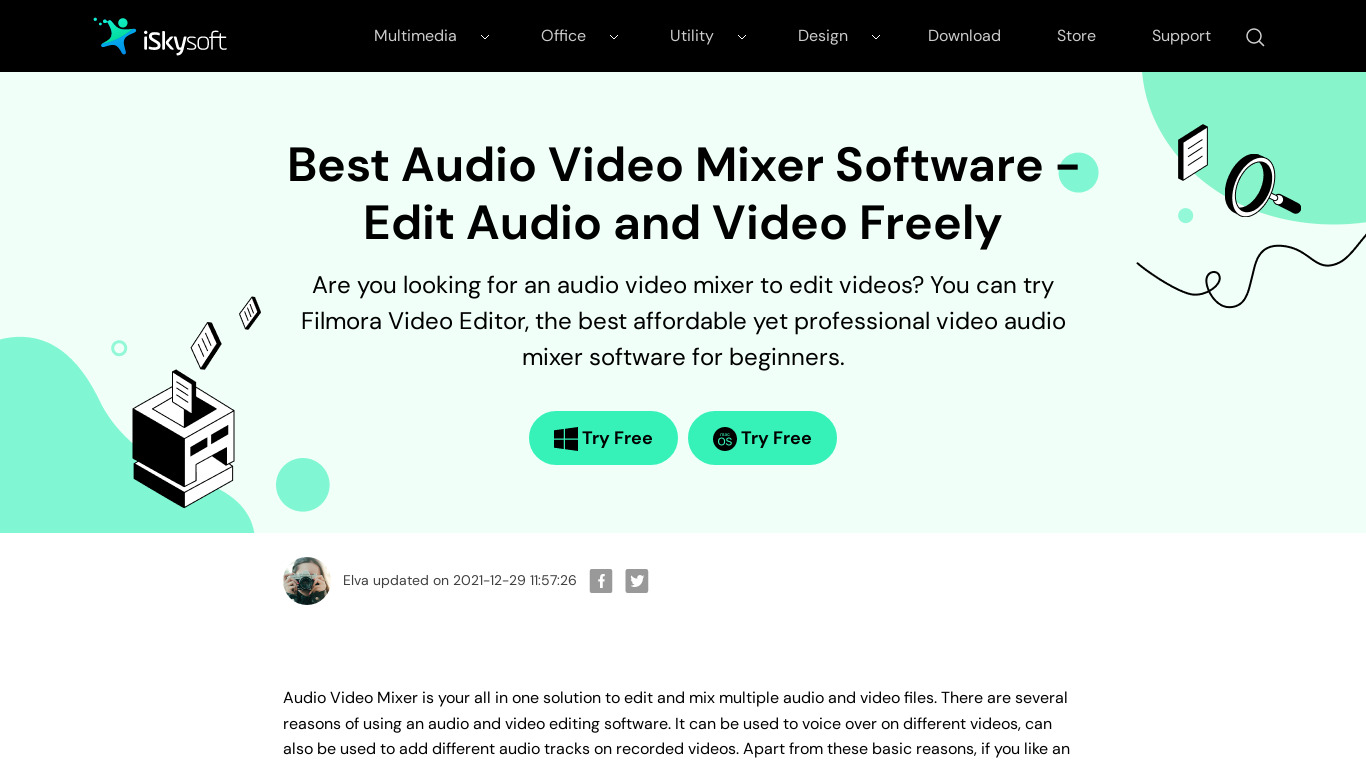 Audio Video Editor and Mixer Landing page