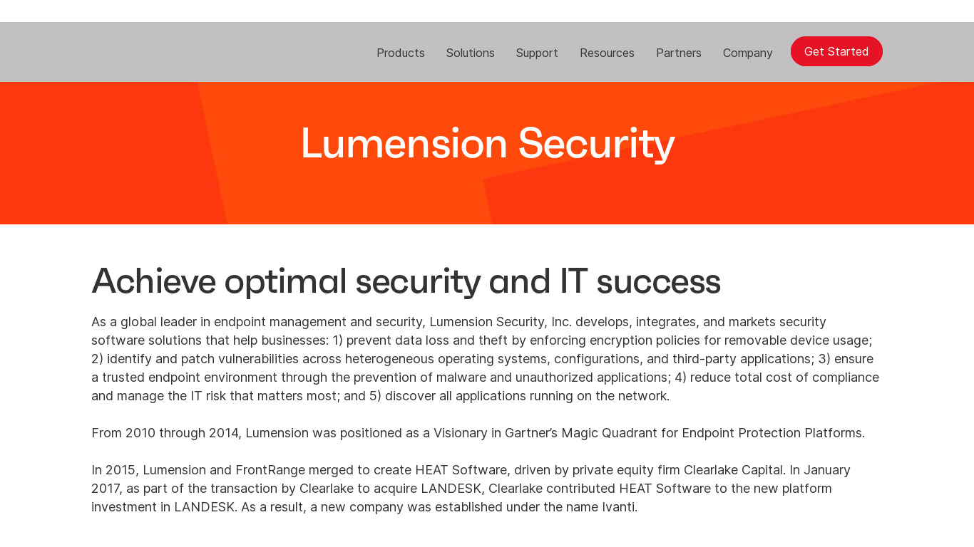 Lumension Endpoint Security Landing page