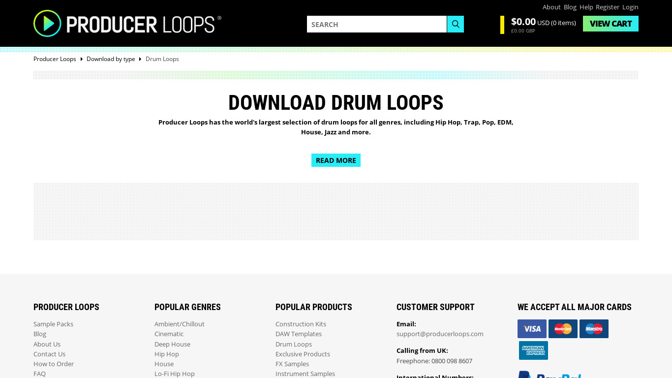 Musical Drum Loops Landing page