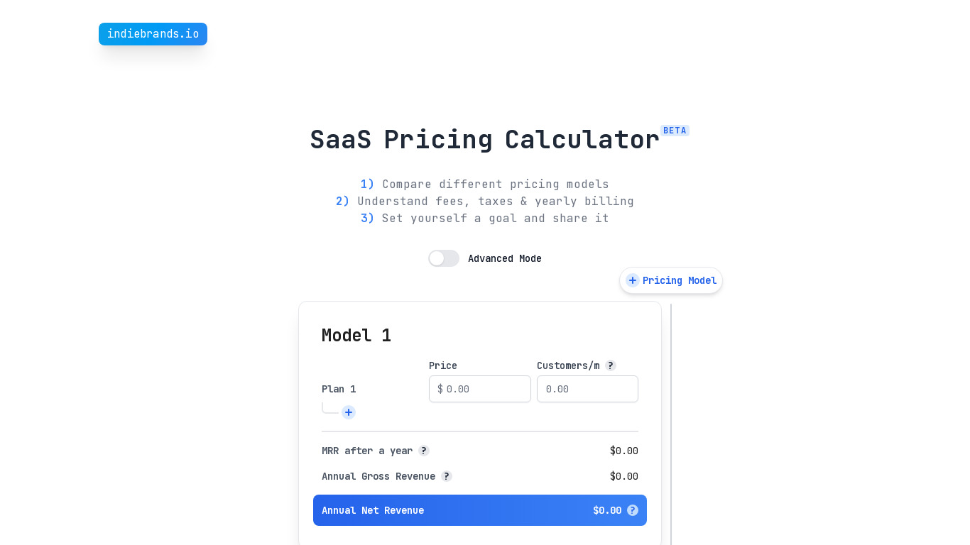SaaS Pricing Calculator Landing page