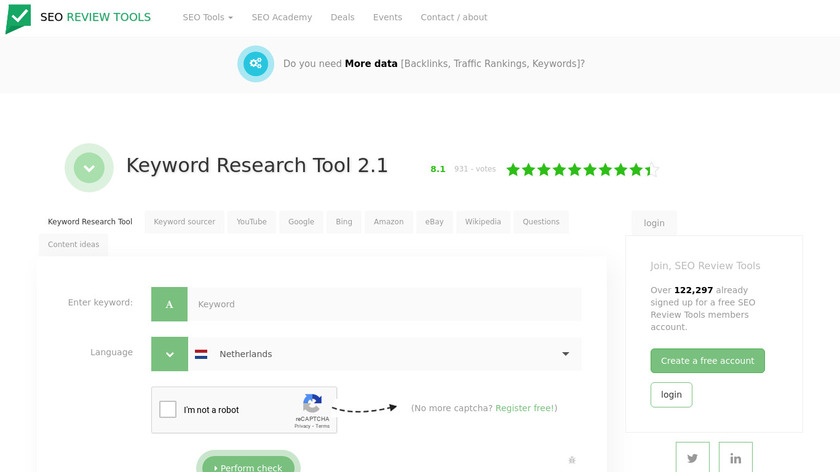 SEOReviewTools Keyword Research Landing Page