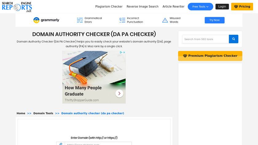 SearchEngineReports DA Checker Landing Page