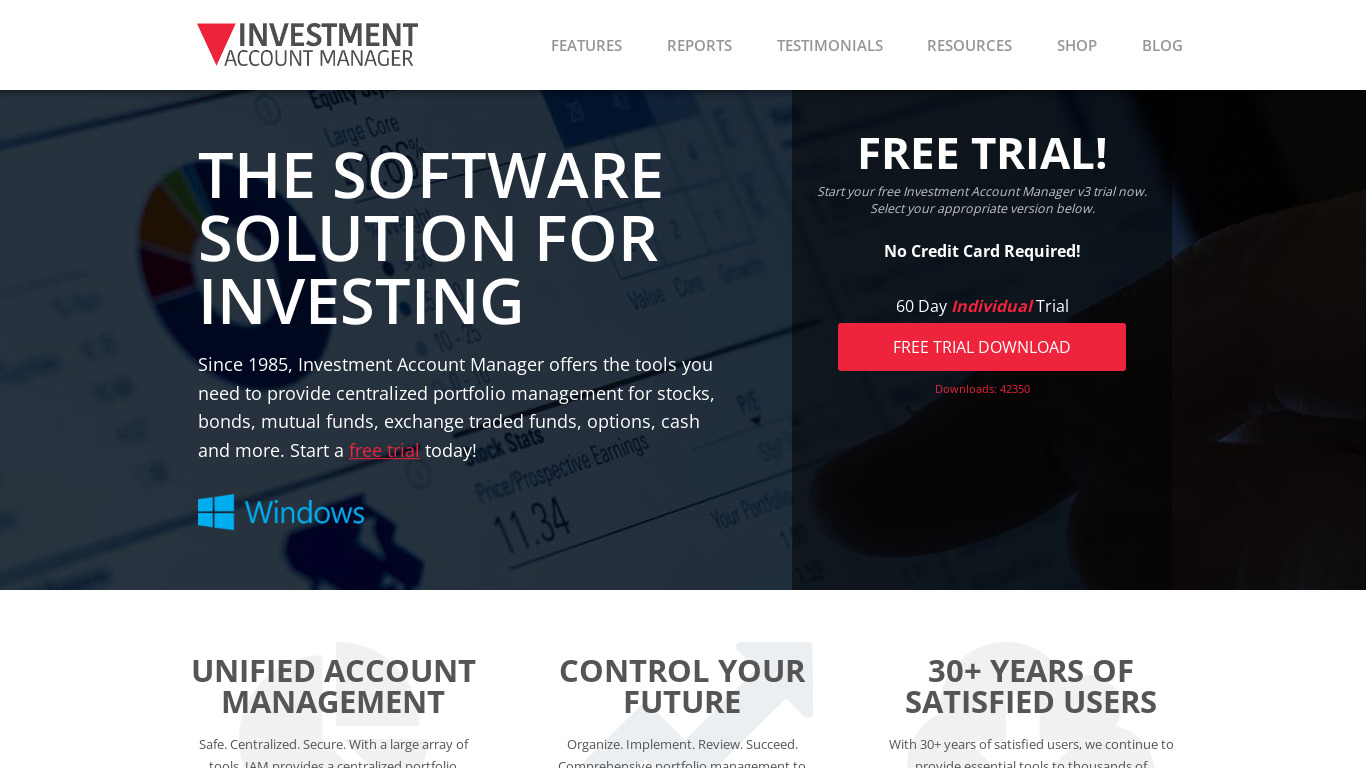Investment Account Manager Landing page