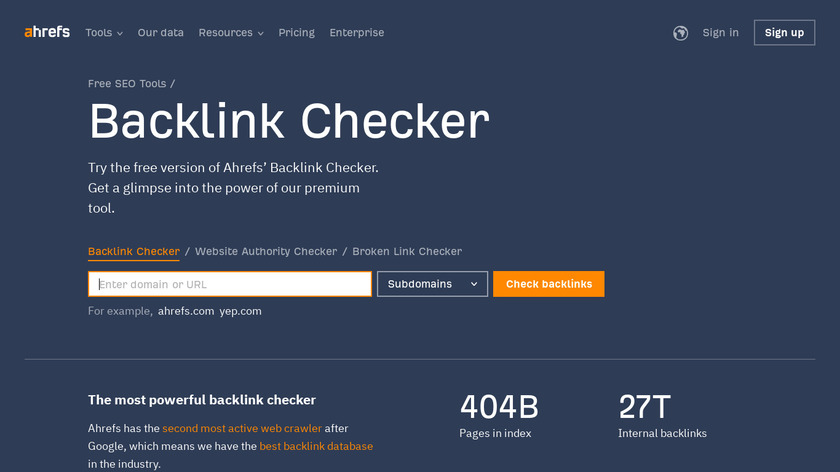 Ahrefs Backlink Checker Landing Page