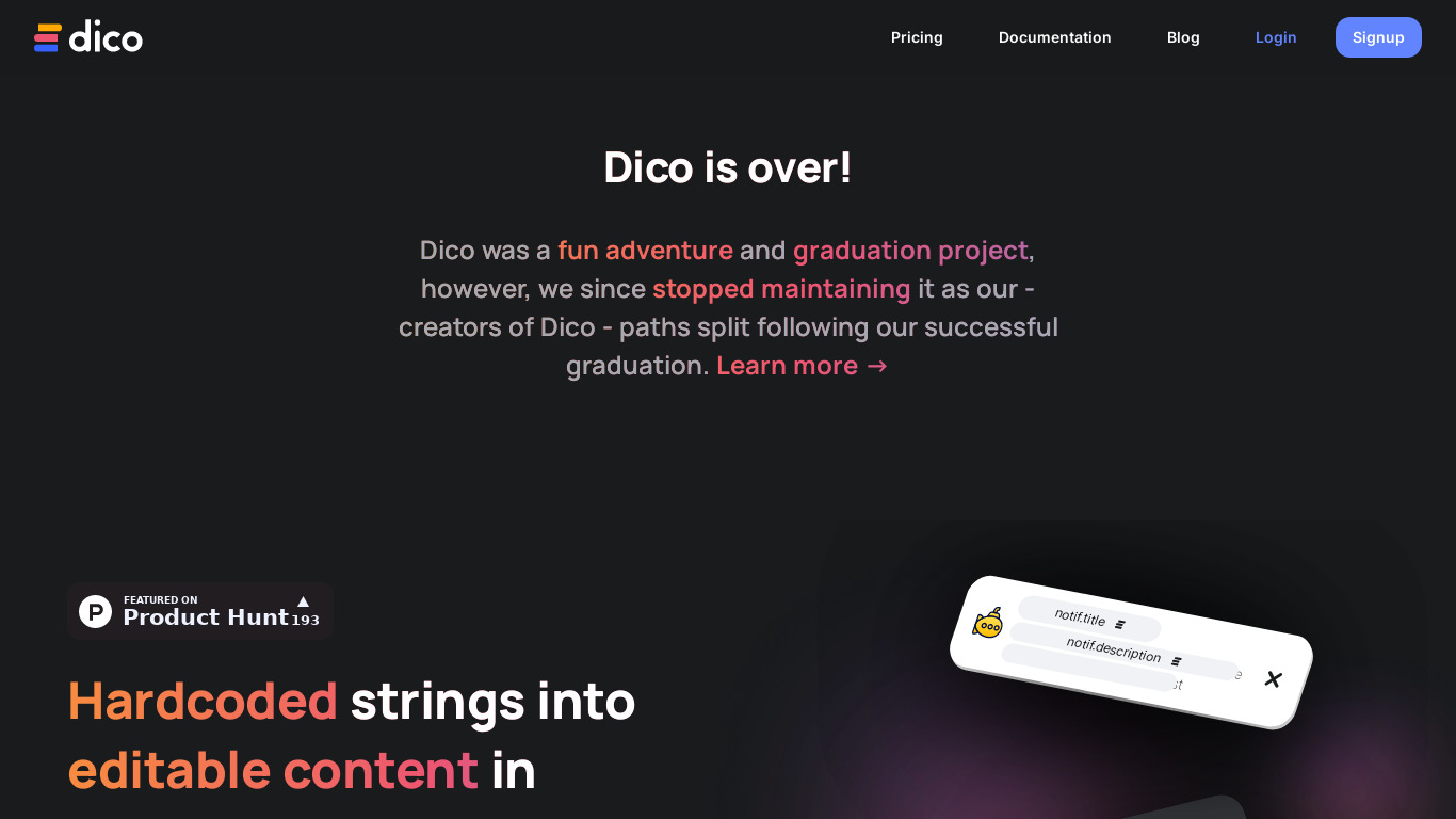 Dico Landing page