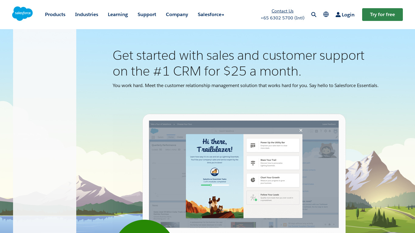 Salesforce Essentials Landing page