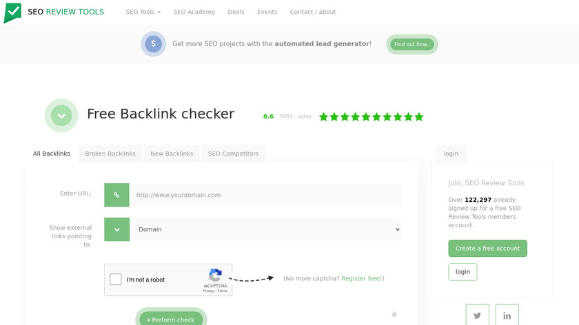 SEOReviewTools Backlinks Checker Landing Page