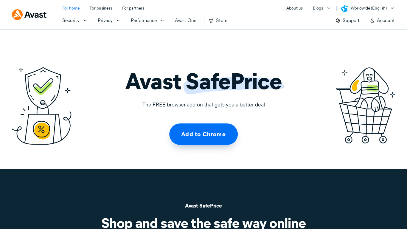 Avast SafePrice Landing page