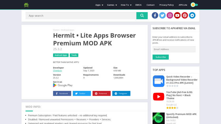 Hermit • Lite Apps Browser Landing Page