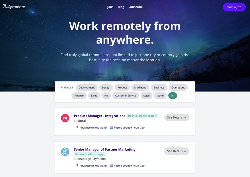 Truly Remote Landing page