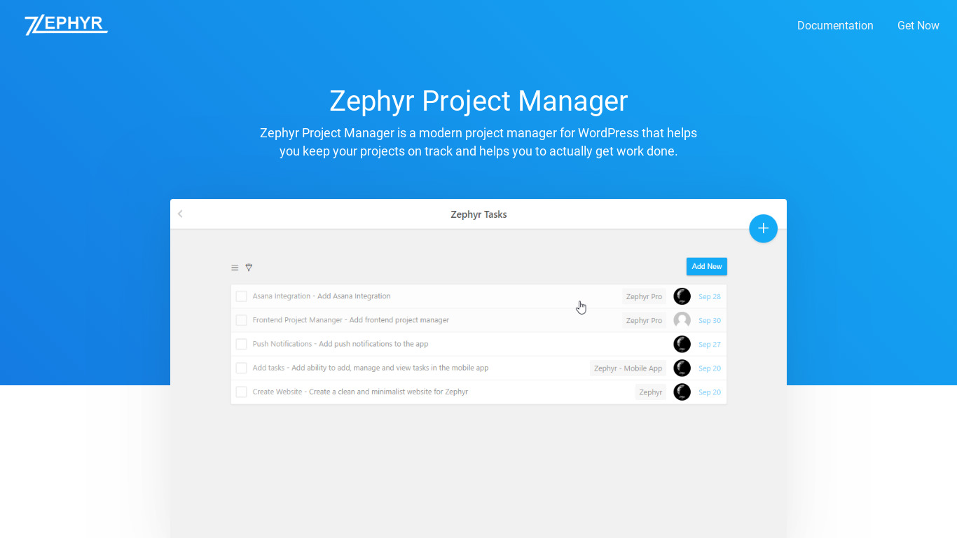 Zephyr Project Manager Landing page